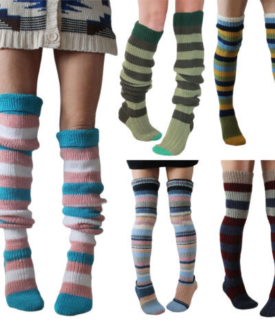 Striped Thigh High Knitted Socks - Image 7