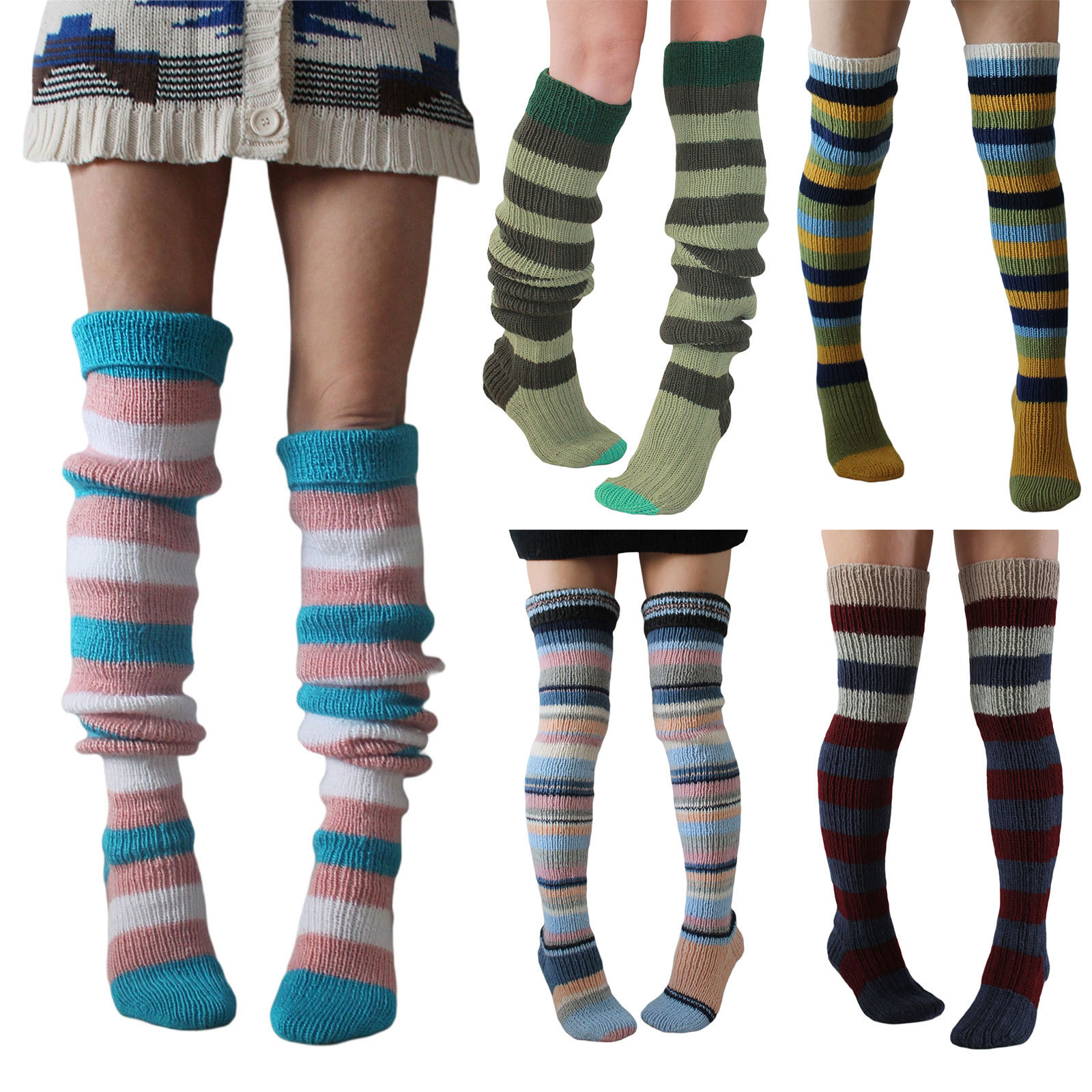 Striped Thigh High Knitted Socks - Image 7
