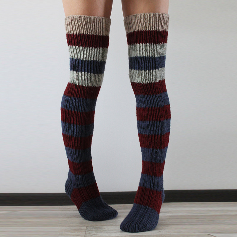 Striped Thigh High Knitted Socks - Image 4
