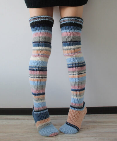 Striped Thigh High Knitted Socks - Image 6