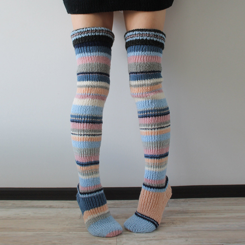 Striped Thigh High Knitted Socks - Image 6