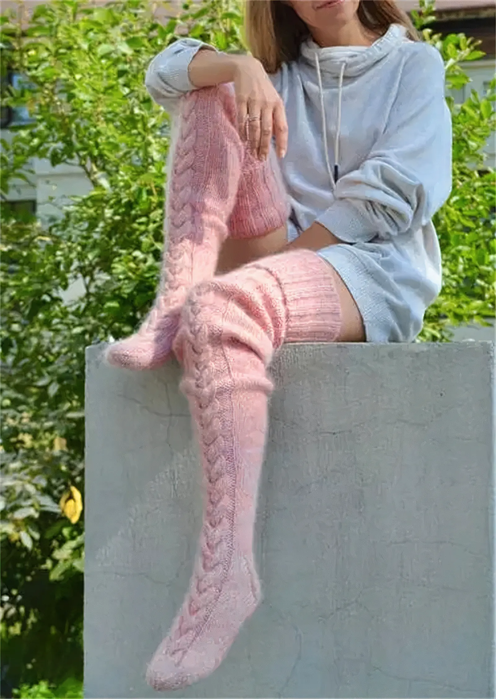 Winter Over The Knee Knitted Pink Socks - Image 3