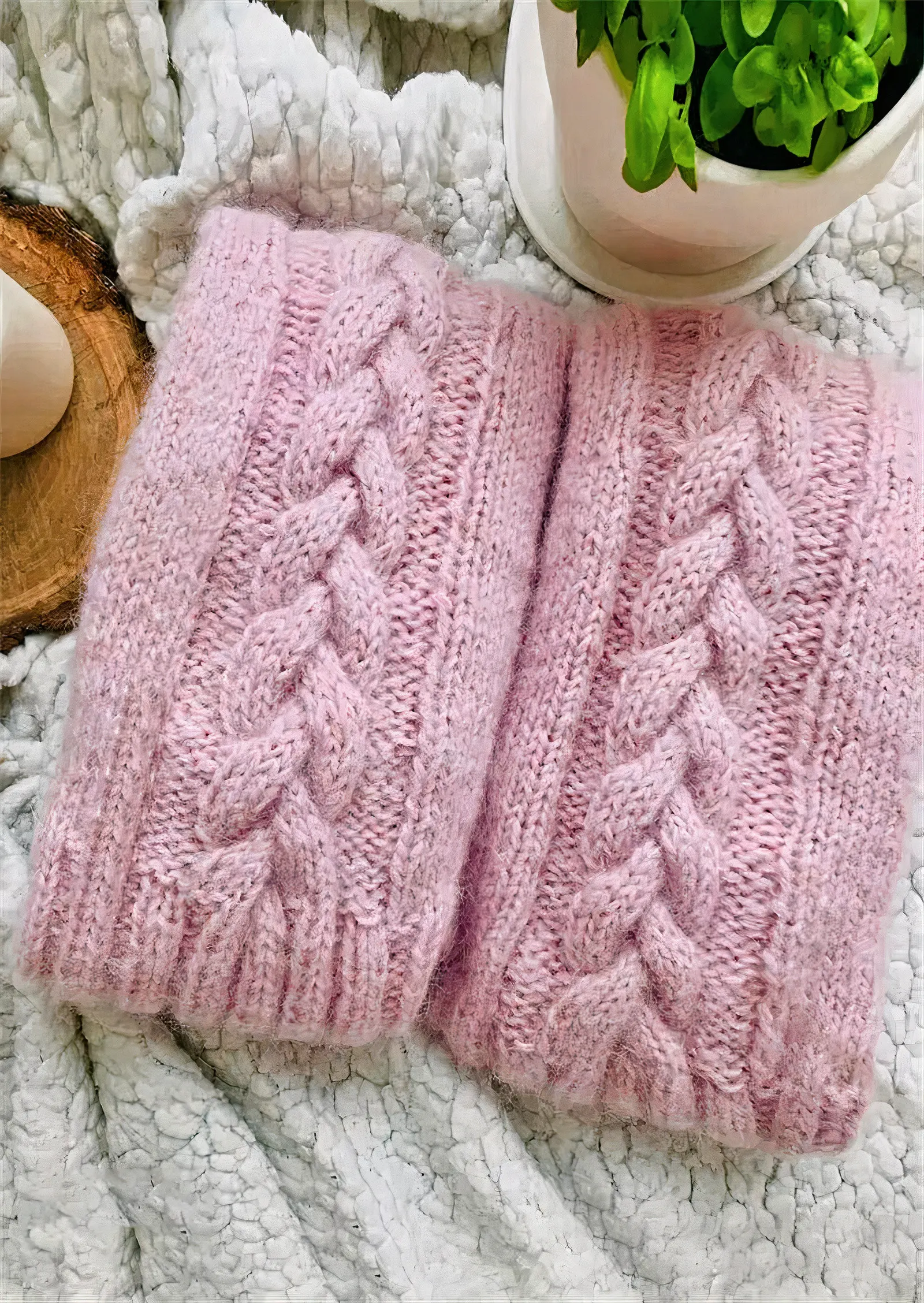 Winter Over The Knee Knitted Pink Socks - Image 4