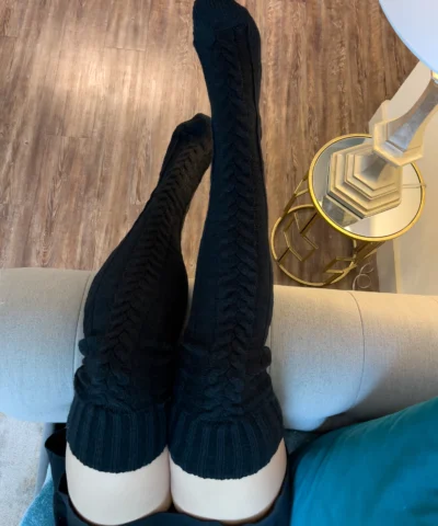 Over the Knee Black Socks, Long Tube Knitted Winter Socks - Image 5