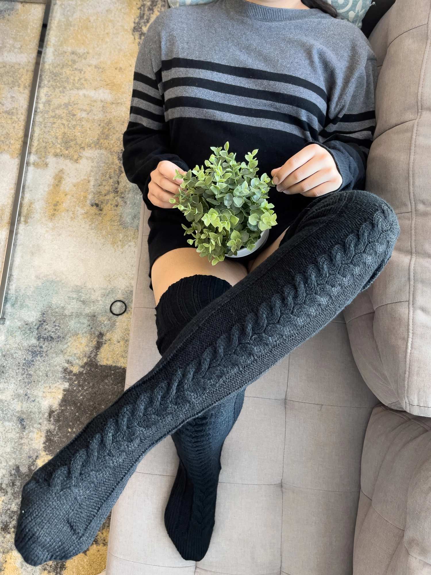 Over the Knee Black Socks, Long Tube Knitted Winter Socks - Image 7