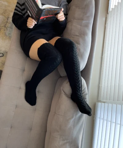 Over the Knee Black Socks, Long Tube Knitted Winter Socks - Image 3
