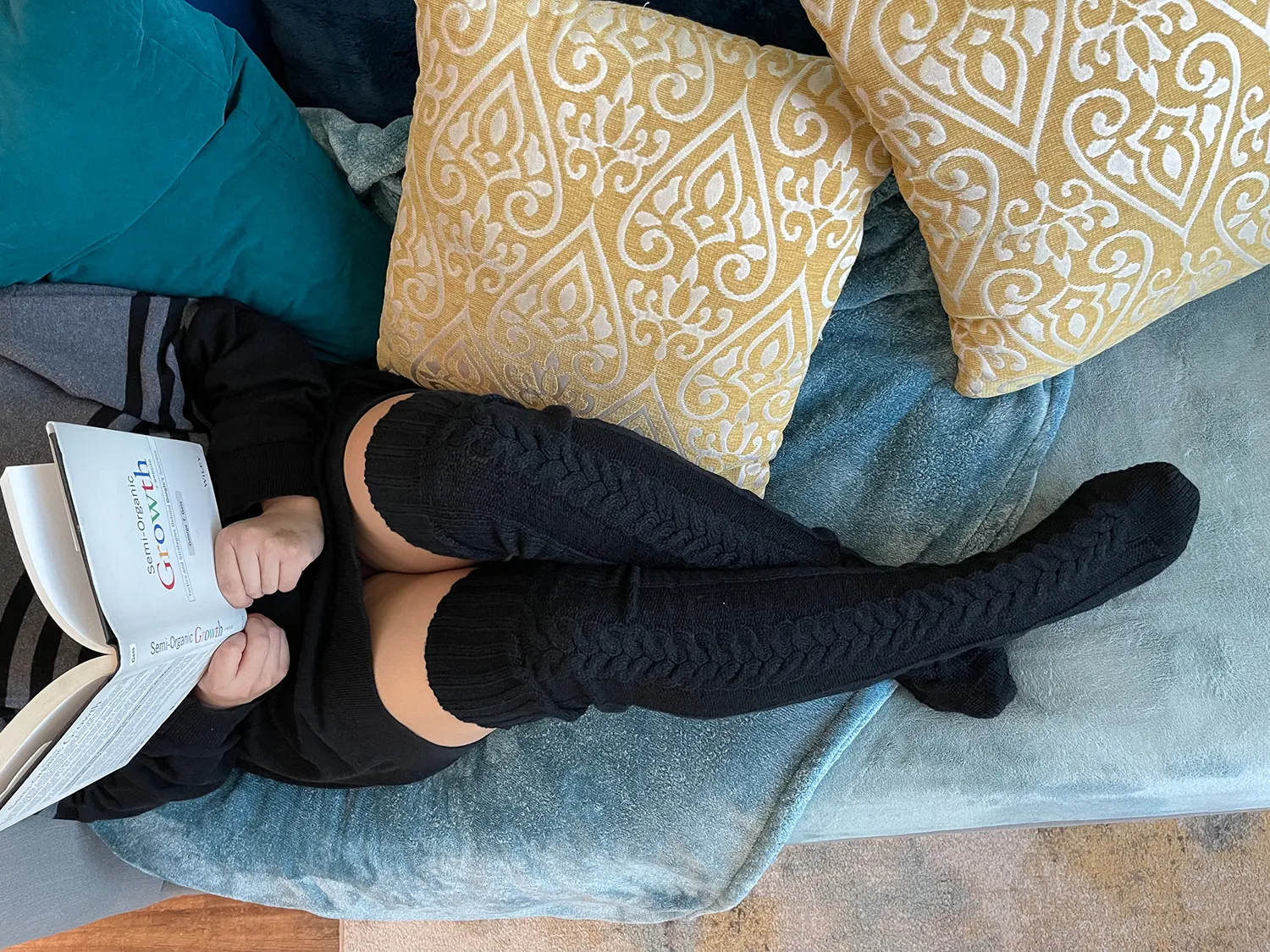 Over the Knee Black Socks, Long Tube Knitted Winter Socks - Image 2
