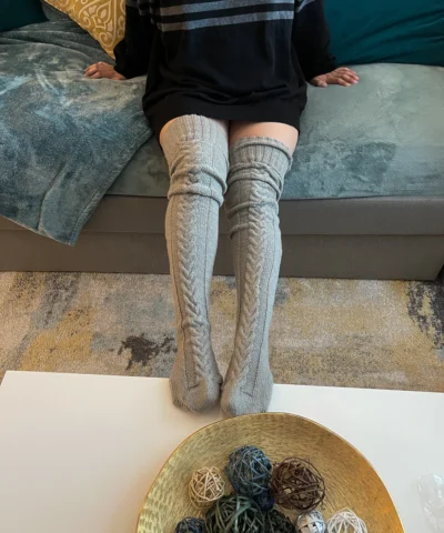 Winter Over The Knee Knitted Gray Socks - Image 3