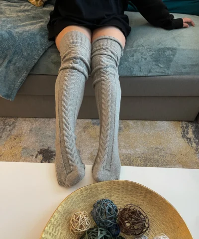 Winter Over The Knee Knitted Gray Socks - Image 4