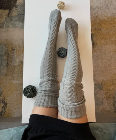 Long Tube Knitted Winter Socks in Gray Color