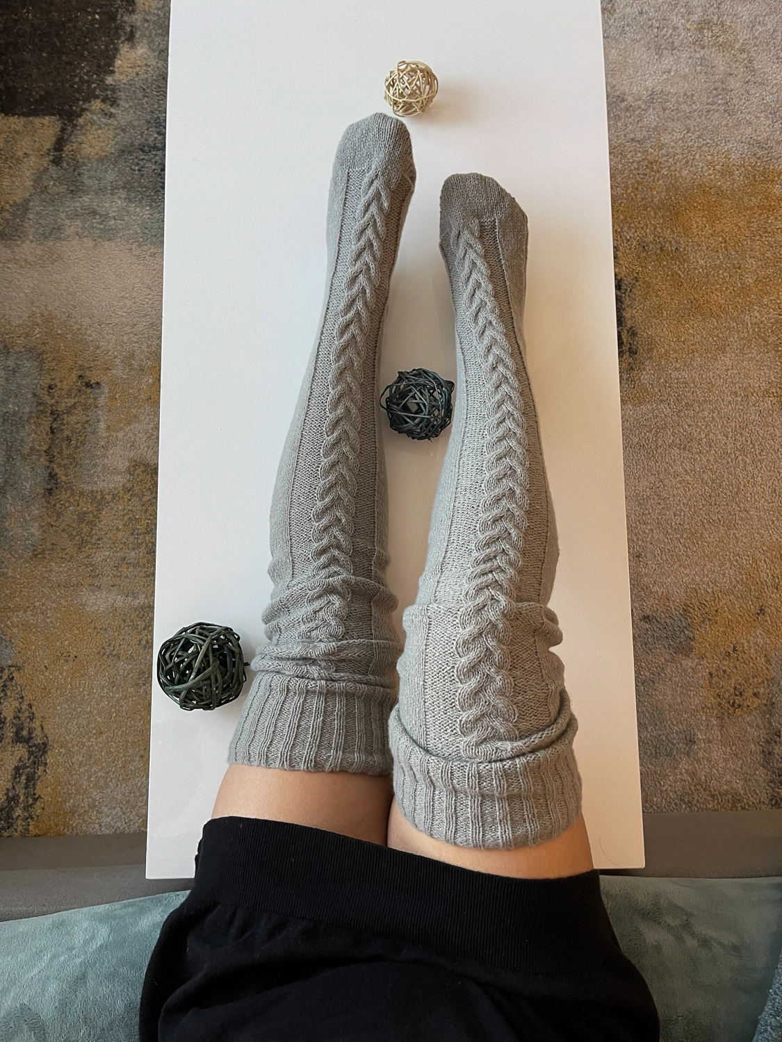Long Tube Knitted Winter Socks in Gray Color