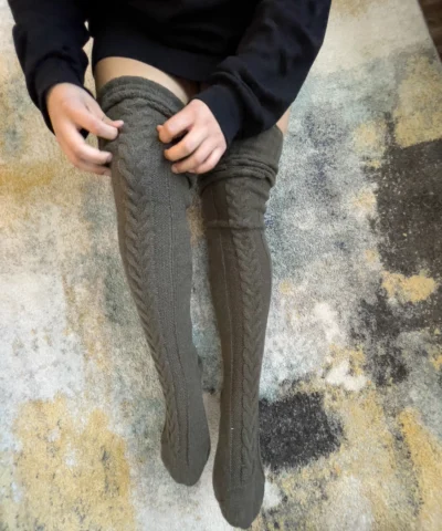Alternative view of Winter Socks Over The Knee Long Tube Knitted Dark Gray Socks