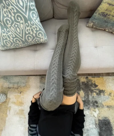 Winter Socks Over The Knee Long Tube Knitted Dark Gray Socks