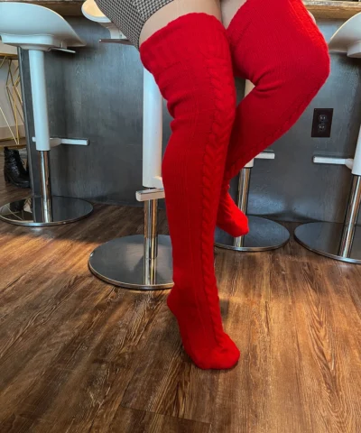 Alternative view of Christmas Over The Knee Knitted Red Socks