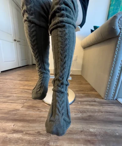 Winter Socks Over The Knee Long Tube Knitted Dark Gray Socks - Image 5