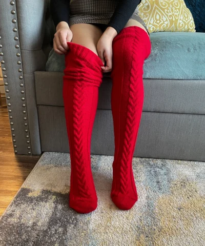 Christmas Over The Knee Knitted Red Socks
