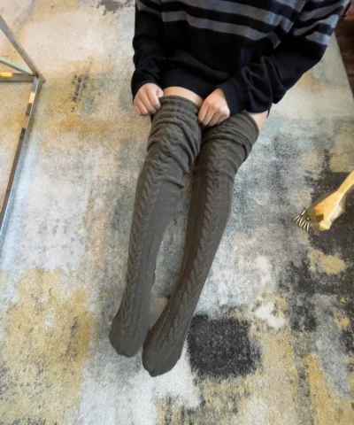 Winter Socks Over The Knee Long Tube Knitted Dark Gray Socks - Image 6