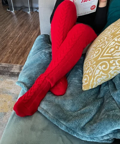 Christmas Over The Knee Knitted Red Socks - Image 6
