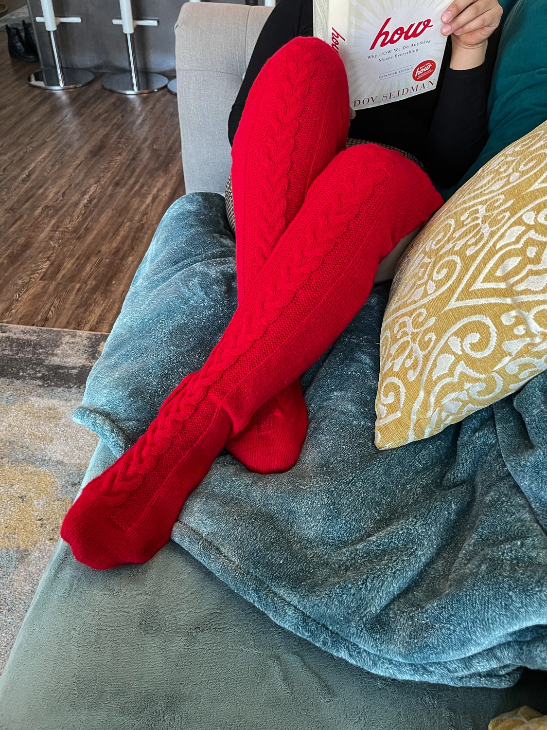 Christmas Over The Knee Knitted Red Socks - Image 6