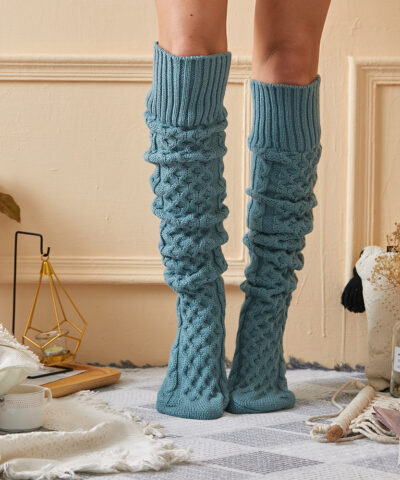 Knitted Knee Length Pile Wool Stockings For Women