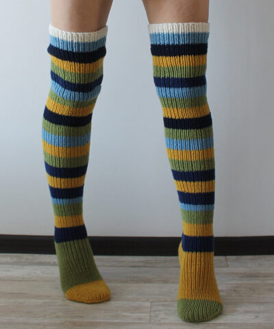 Striped Thigh High Knitted Socks - Image 5