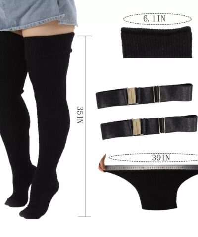 Cute Sexy Plus Size Over the Knee Extra Long Thigh High Women's Socks With Buckle - Image 3