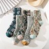 Retro Floral Knit Socks