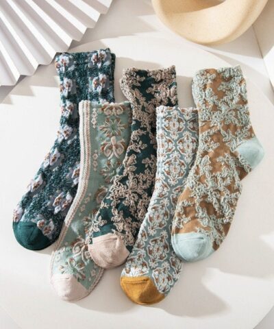 Retro Floral Knit Socks