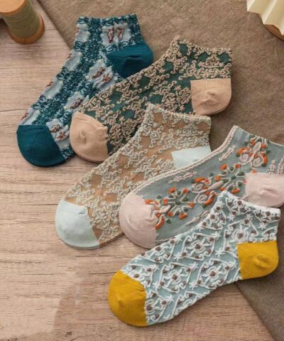 Retro Floral Knit Socks - Image 4