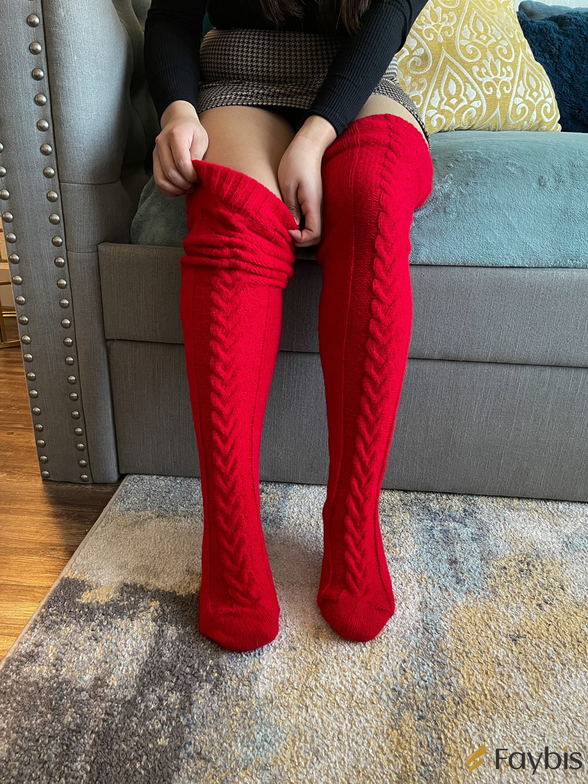 Long Tube Knitted Winter Socks in Red Color