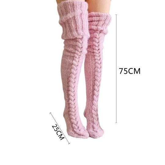 Long Tube Knitted Winter Socks in pink Color