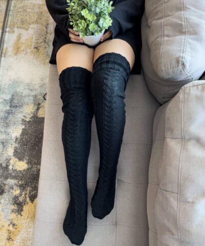 Long Tube Knitted Winter Socks in Black Color