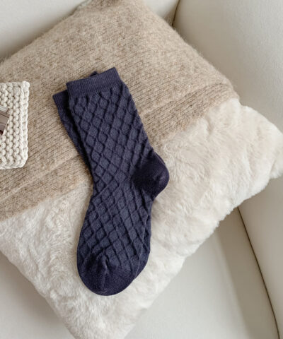 Women's Cashmere Plain Checked Reverse Knitting Socks - Image 8