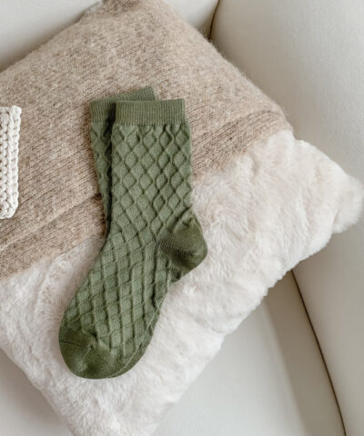 Women's Cashmere Plain Checked Reverse Knitting Socks - Image 6