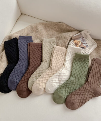 Women's Cashmere Plain Checked Reverse Knitting Socks