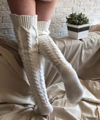 Cable Knit Thigh High Socks - Image 2
