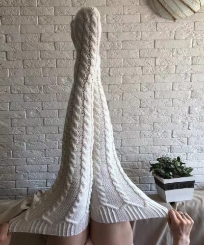 Cable Knit Thigh High Socks - Image 4