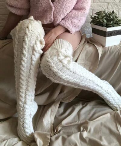 Cable Knit Thigh High Socks - Image 3