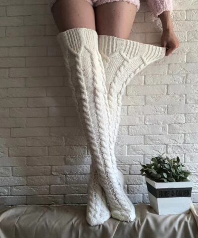 Cable Knit Thigh High Socks by Faybis