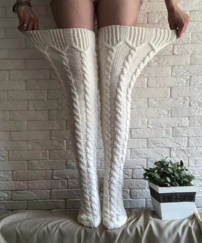 Cable Knit Thigh High Socks - Image 5