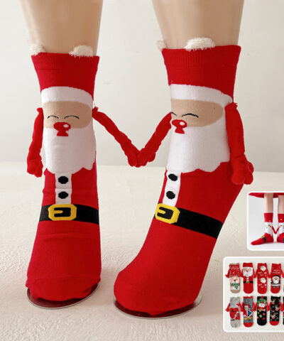 Christmas Magnetic Socks Cute Elk Santa Claus Snowman Hand-holding Socks For Couple