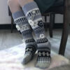 Jacquard Floral Long Socks, Hand Crochet Socks